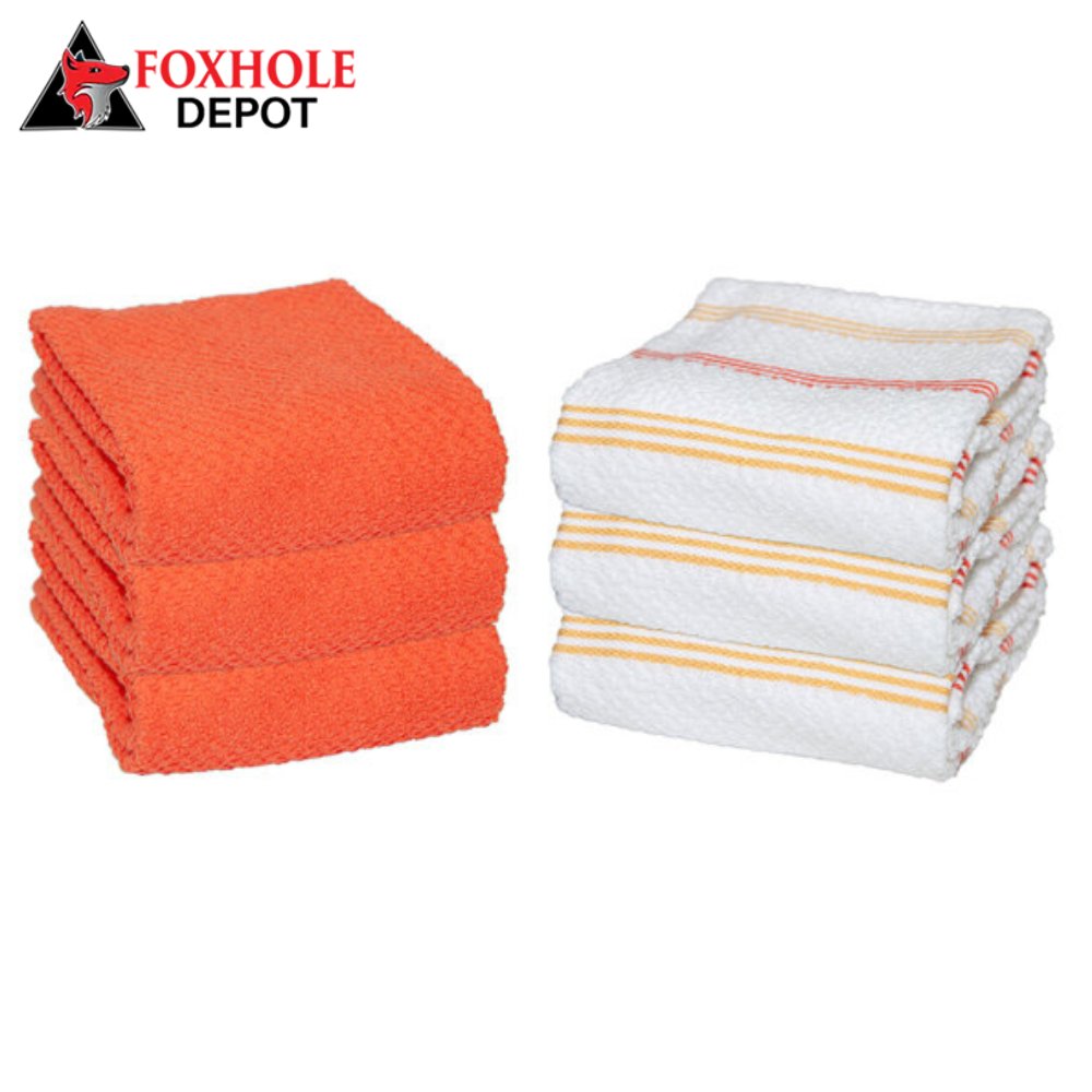 15" x 25" Stripe Pattern 40 oz. Premier 100% Cotton Kitchen Towel - 6/Pack - Orange