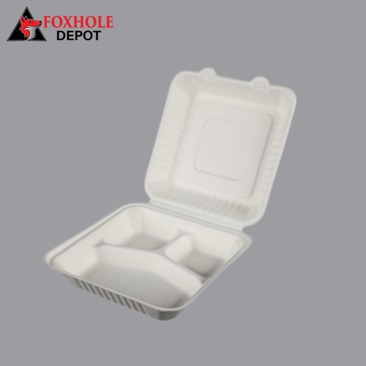 8" x 8" x 3" Compostable Sugarcane / Bagasse 3 Compartment Takeout Box - 200/Case