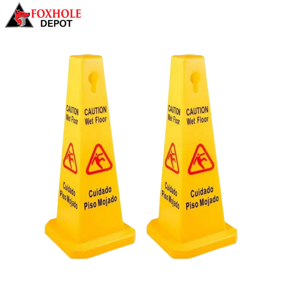 Square Yellow Caution Wet Floor Cone and Sign - English/Spanish - 10/Case