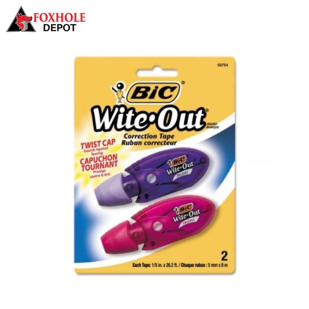 BIC Wite-Out Mini Twist Correction Tape, Non-Refillable, Blue/Fuchsia Applicators 0.2" x 314", 2/Pack