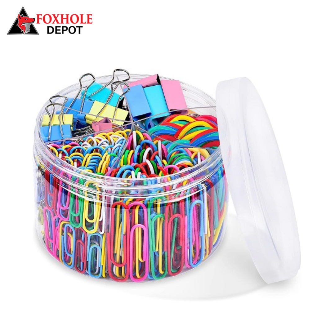 Binder Clips Paper Clips, 250pcs Colored Office Clips Set - Assorted Sizes, Paper Clamps Paperclips Rubber Bands