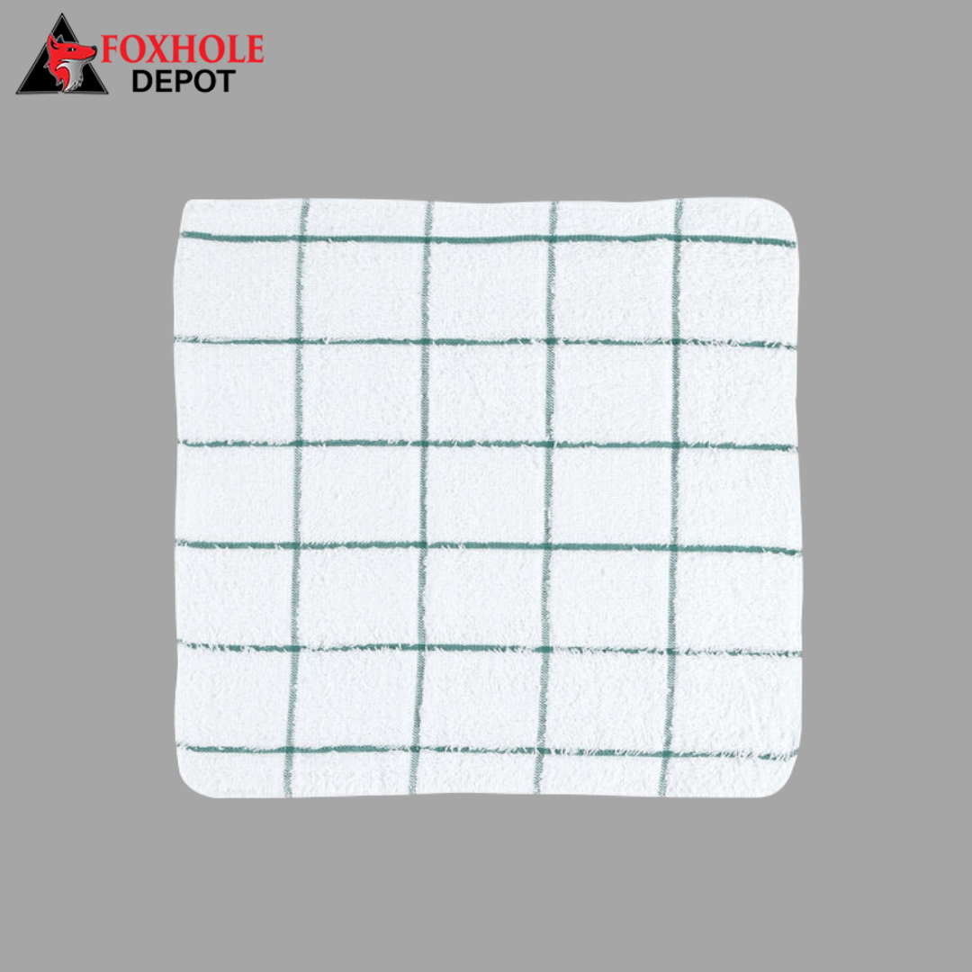 12" x 12" Windowpane Pattern 16 oz. 100% Cotton Terry Dish Cloth - 12/Pack - White/Green