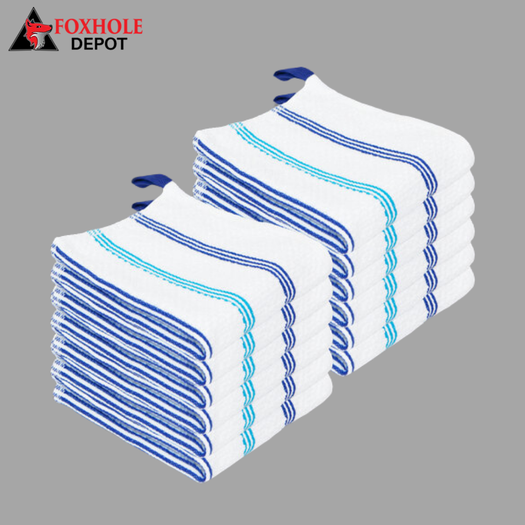 13" x 13"  Stripe Pattern 20 oz. Premier 100% Cotton Terry Dish Cloth with Hanging Loop - 12/Pack - Blue