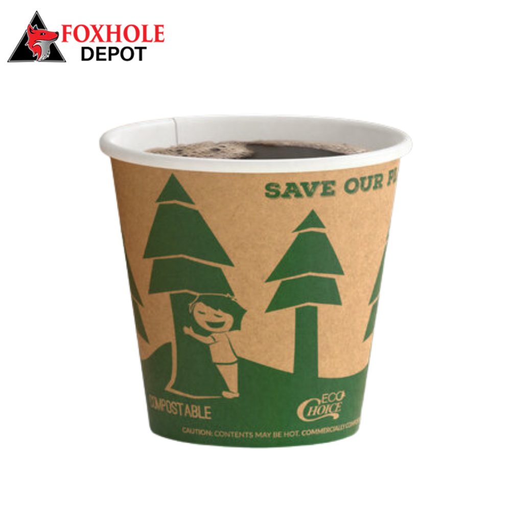 EcoChoice 8 oz. Tall Kraft Tree Print Compostable Paper Hot Cup - 1000/Case