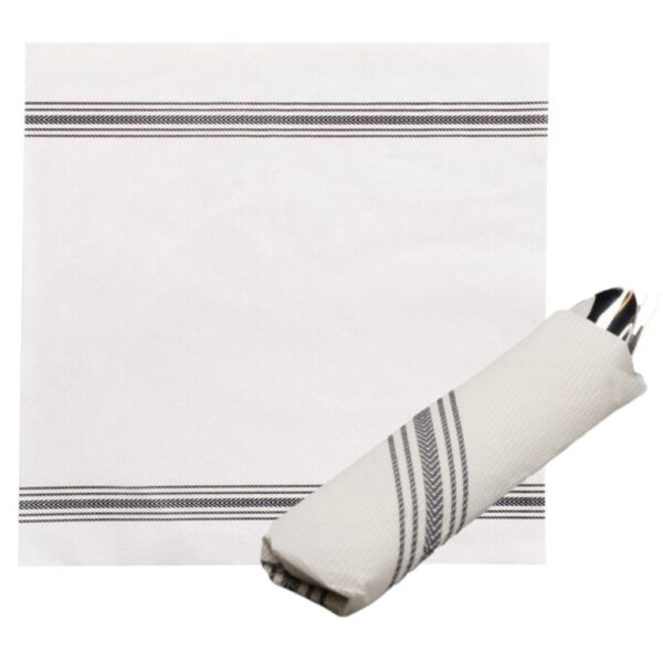White/Black Dishtowel Print Dinner Napkins, 15 1/2" x 15 1/2" - 750/Case