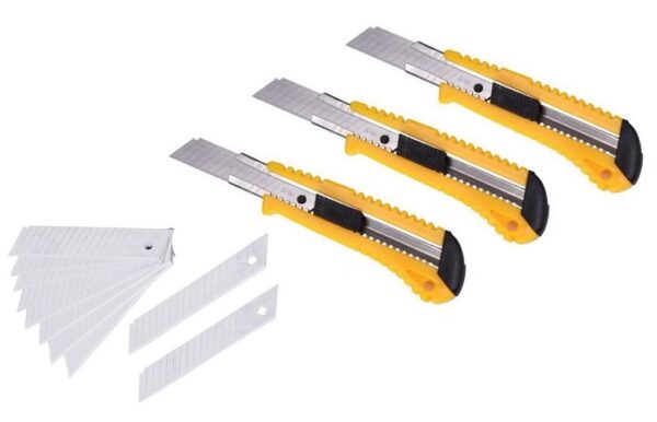 3-Pack Box Cutter Utility Knife Retractable Ultra Sharp Blade Anti-Slip Rubber Handle with 10 Pcs Blades - Image 2