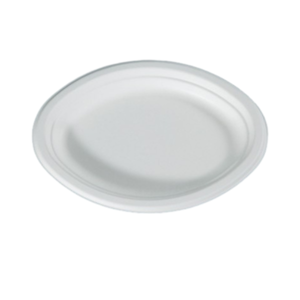 White Oval Compostable Bagasse Plates - 10" x 7.5" 500/Case