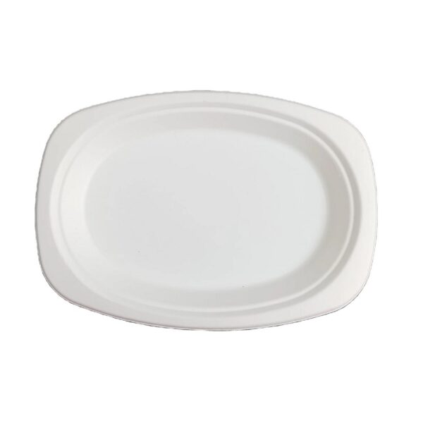 9" x 6" White Square Edge Compostable Plant Fiber Oval Plate - 1000/Case