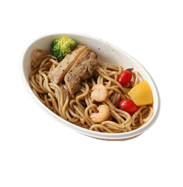 Compostable Fiber Burrito Bowl with Clear Lid - 300/Case - Image 4