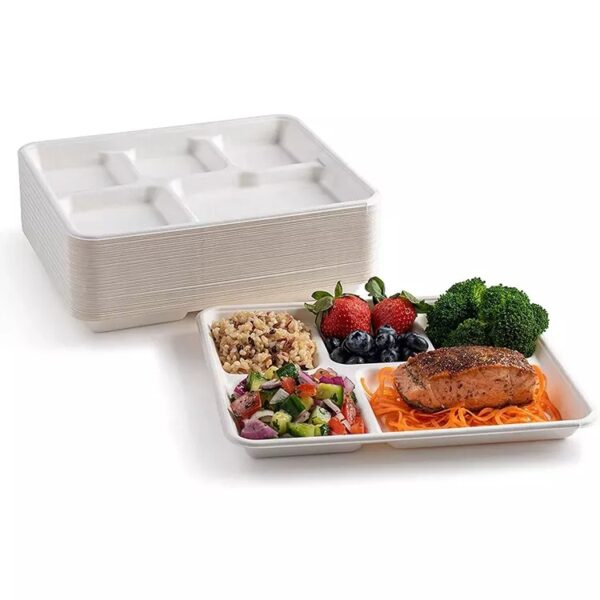Compostable Plant Fiber 5 Compartment Lunch Trays - 500/Case