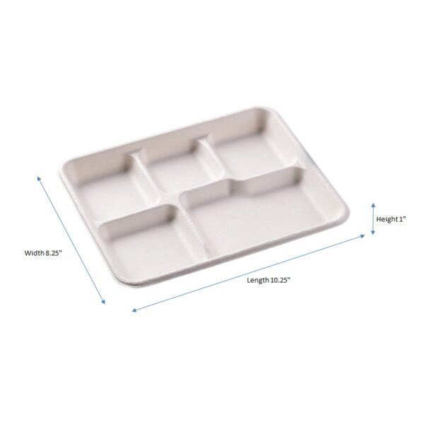 Compostable Plant Fiber 5 Compartment Lunch Trays - 500/Case - Image 2