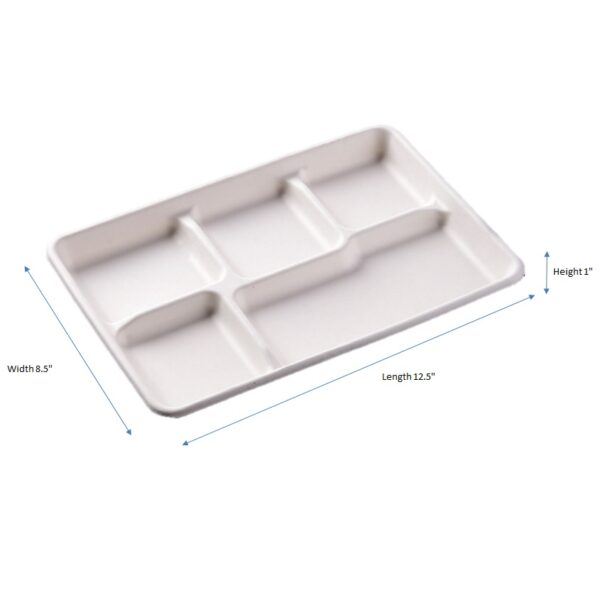 Compostable Plant Fiber 5 Compartment Lunch Trays - 500/Case - Image 3