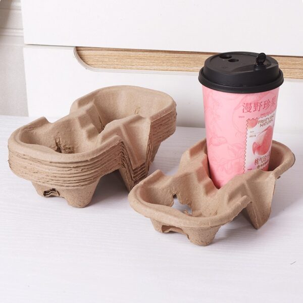 Compostable Pulp Fiber 2 Cup Carrier - 600/Case - Image 2