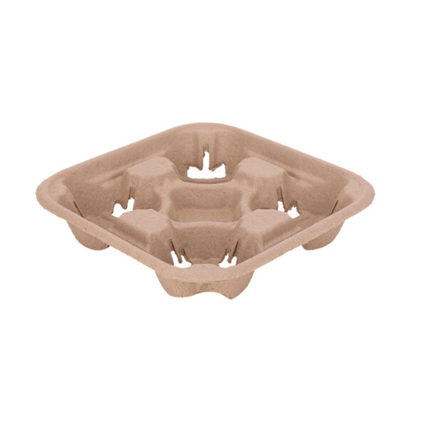 Compostable Pulp Fiber 4 Cup Carrier - 300/Case