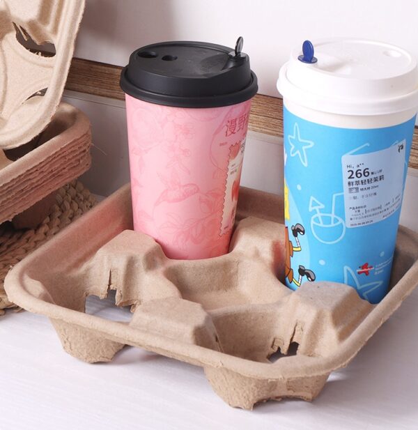 Compostable Pulp Fiber 4 Cup Carrier - 300/Case - Image 2