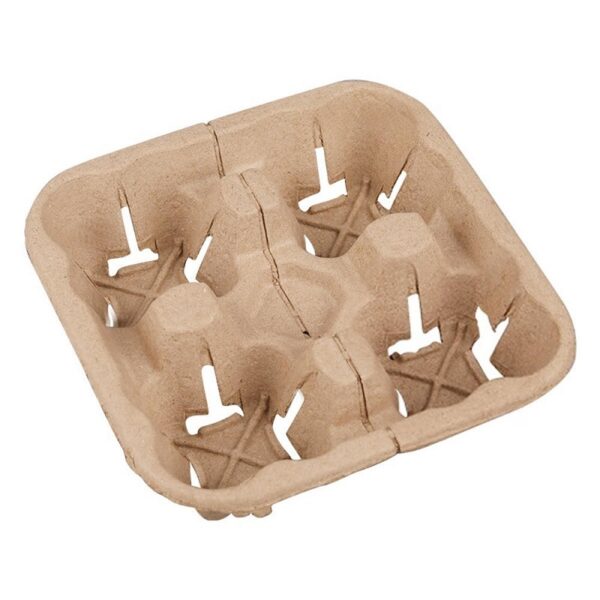 Compostable Pulp Fiber 4 Cup Carrier To Go Coffee Cup Holder - 300/Case