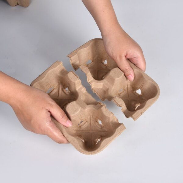Compostable Pulp Fiber 4 Cup Carrier To Go Coffee Cup Holder - 300/Case - Image 2