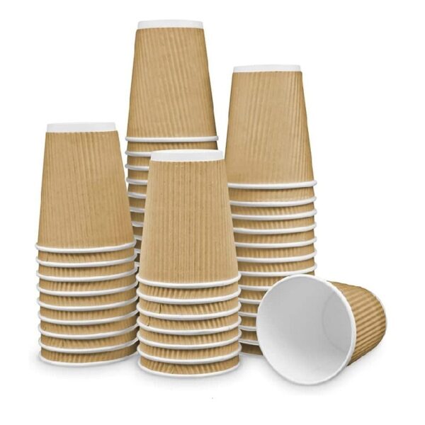4, 8, 10, 12, 16 and 20 oz. Double Wall Ripple Kraft Paper Hot Cup - 500/Case