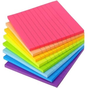 4x4 Lined Sticky Notes Colorful Super Sticking Power Memo Pads 50 Sheets/pad, 8 Pads/Pack
