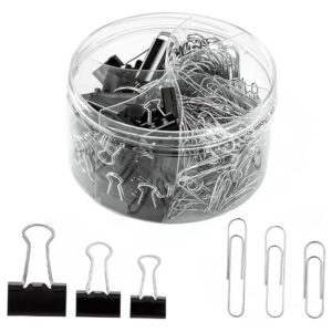Binder/Paper/Office Clips Set Assorted Sizes & Black/Silver Color - 340pc Set