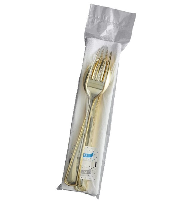 Gold Individually Wrapped Classic Heavy Weight Plastic Cutlery Set - 100/Case
