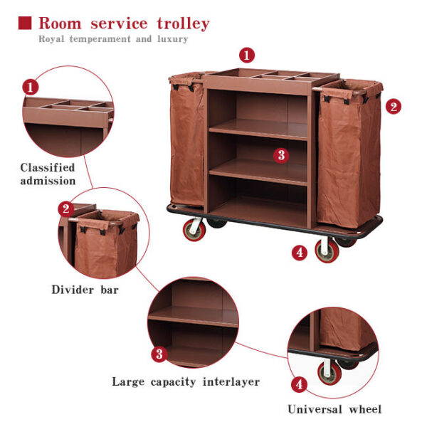Hotel Room Service Housekeeping Trolley with Silent Anti-Collision Wheel - Image 2