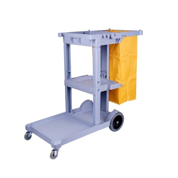 Janitor/Housekeeping Cart with 3 Shelves and Vinyl Bag, No Lid - Image 2