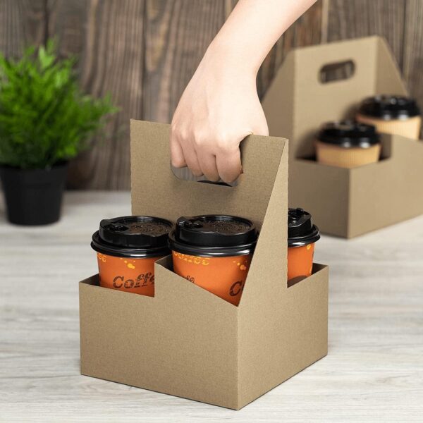 Kraft Paper 4 Cup Holder with Handle - 200/Case - Image 2