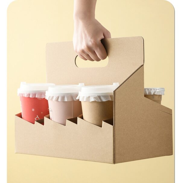 Kraft Paper 6 Cup Holder with Handle - 200/Case - Image 2