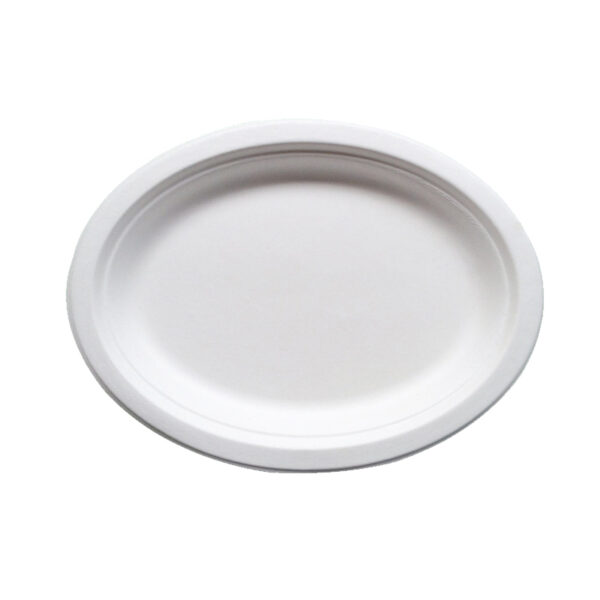 White Compostable Plant Fiber Plate Oval Platters - 500/Case