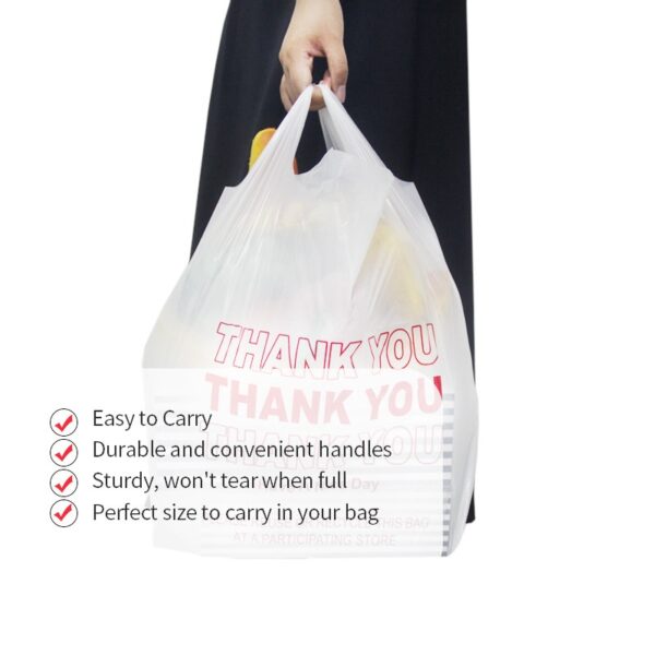 "Thank You" Medium-Duty Plastic T-Shirt Bag 1/6 Standard Size White - 1000/Case - Image 3