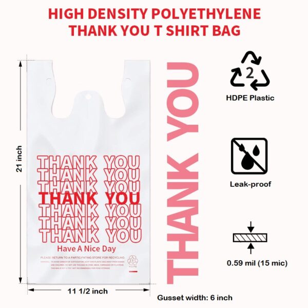 "Thank You" Medium-Duty Plastic T-Shirt Bag 1/6 Standard Size White - 1000/Case - Image 2