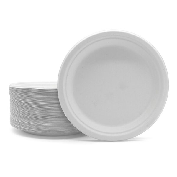 White Compostable Bagasse Round Plates