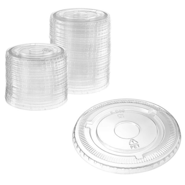 Clear PET Plastic Flat Lid with No Straw Slot for 5, 7, 9, 10, 12, 16, 20, 24 and 32 oz. Plastic Cups