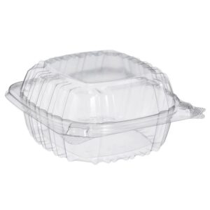 5 3/8" x 5 1/4" x 2 5/8" Clear Hinged Lid Plastic Food Container - 500/Case