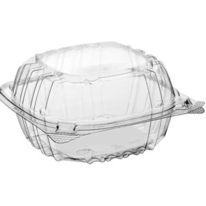 6" x 5 13/16" x 3" Clear Hinged Lid Plastic Food Container - 500/Case