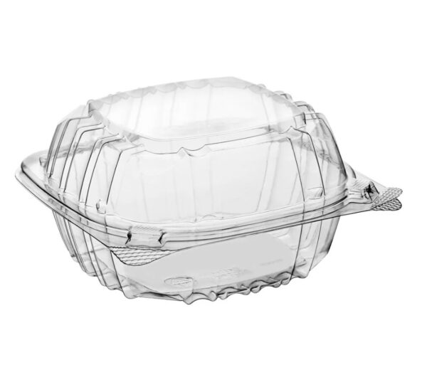 6" x 5 13/16" x 3" Clear Hinged Lid Plastic Food Container - 500/Case