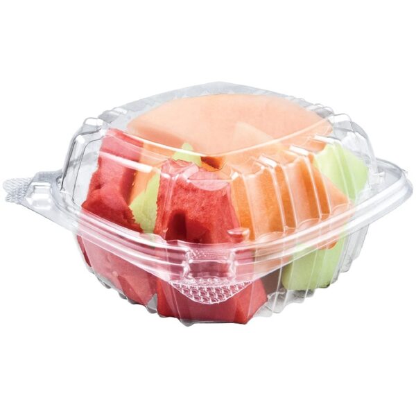 6" x 5 13/16" x 3" Clear Hinged Lid Plastic Food Container - 500/Case - Image 2
