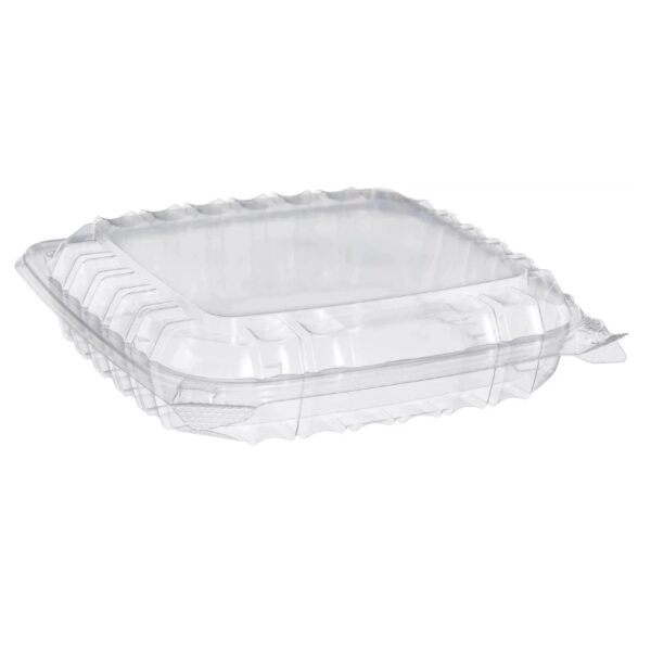8 5/16" x 8 5/16" x 2" Clear Hinged-Lid Plastic Take Out Container - 250/Case