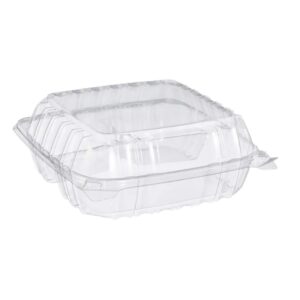 Clear Hinged Lid 3 Compartment Plastic Container 8 5/16" x 8 5/16" x 3" - 250/Case