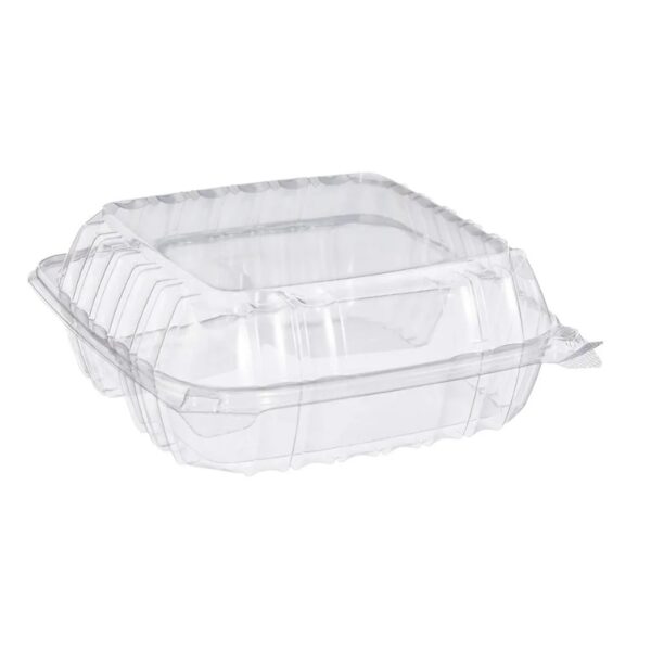 Clear Hinged Lid 3 Compartment Plastic Container 8 5/16" x 8 5/16" x 3" - 250/Case