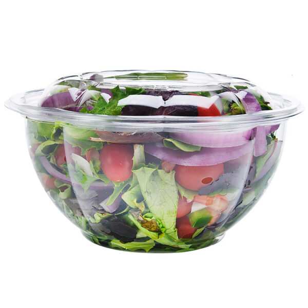 Clear PET Plastic Salad Bowl with Lid - 300/Case - Image 2