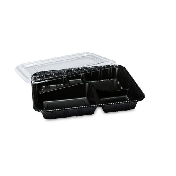 10.6" x 8.3" Microwavable Plastic 5-Compartment Food Container with Lid - 300/Case