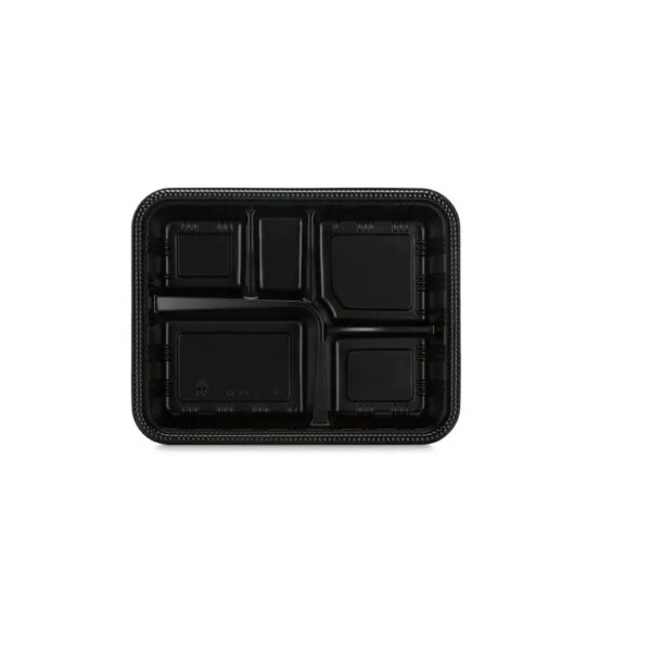 10.6" x 8.3" Microwavable Plastic 5-Compartment Food Container with Lid - 300/Case - Image 2