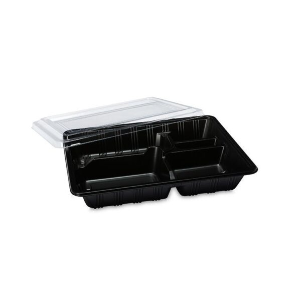 11.5" x 8.6" Microwavable Plastic 5-Compartment Food Container with Lid - 200/Case