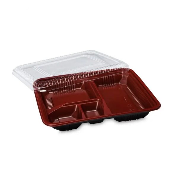 9" x 7.6" Microwavable Plastic 4-Compartment To Go Box with Lid - 300/Case