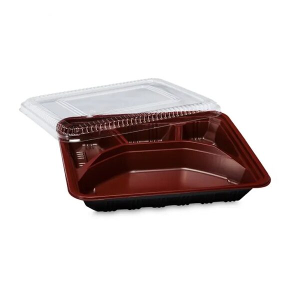9" x 7.6" Microwavable Plastic 4-Compartment To Go Box with Lid - 300/Case