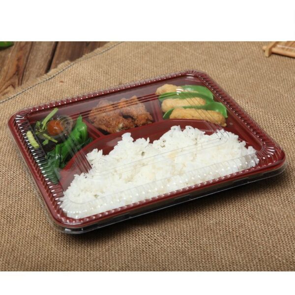 9" x 7.6" Microwavable Plastic 4-Compartment To Go Box with Lid - 300/Case - Image 3