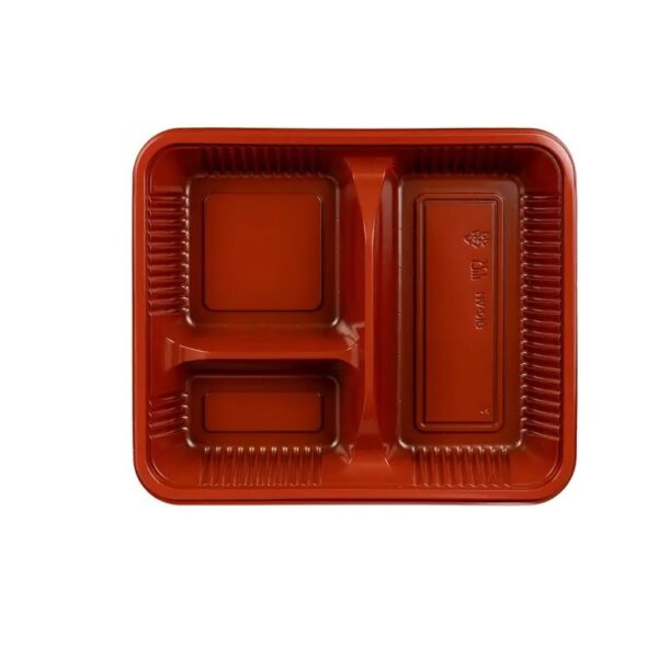 9" x 7.6" Microwavable Plastic 3-Compartment To Go Box with Lid - 300/Case - Image 2