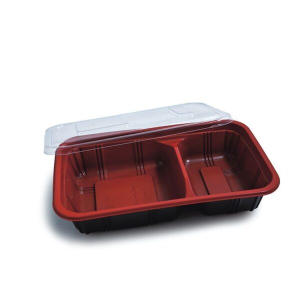 9.2" x 5.7" Microwavable Plastic 2-Compartment To Go Box with Lid - 300/Case